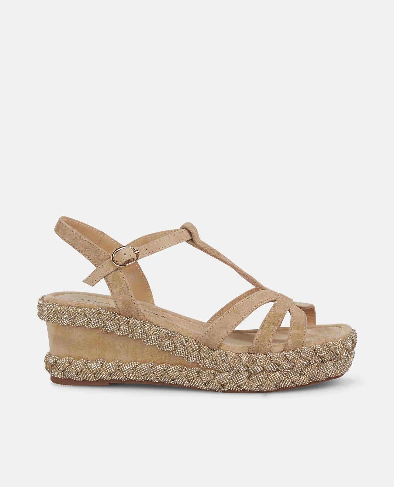 BRAIDED WEDGE SANDAL WITH RHINESTONES
